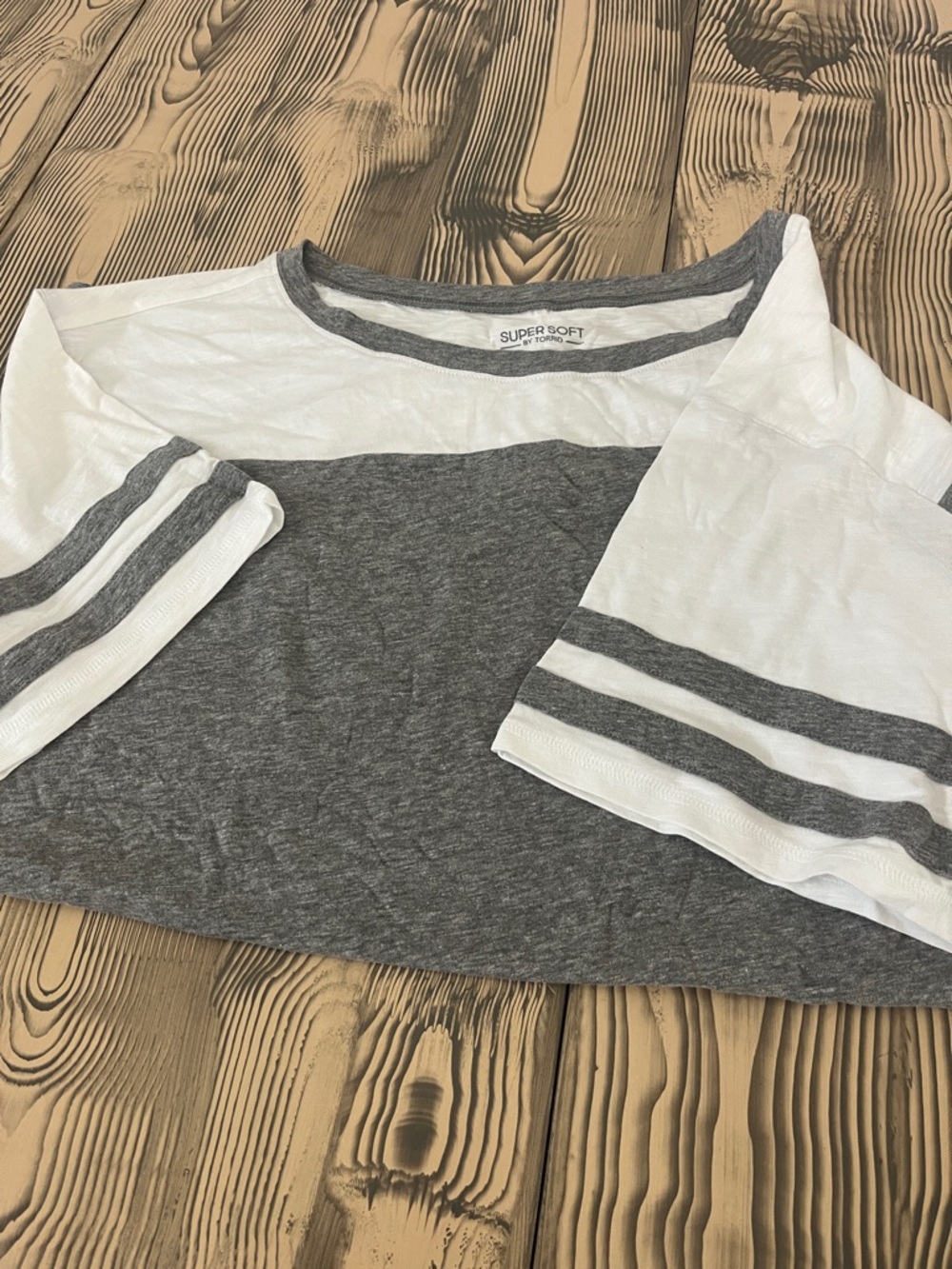 torrid White and Gray Striped Crop Top